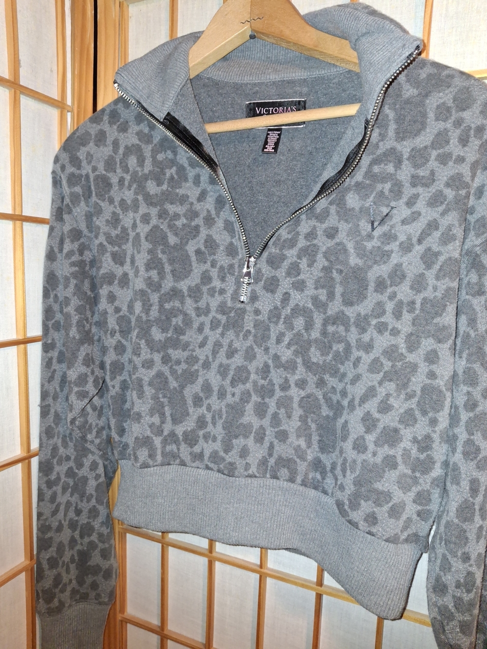 Victoria's Secret Grey Leopard Half-Zip Cropped Pullover Sweatshirt